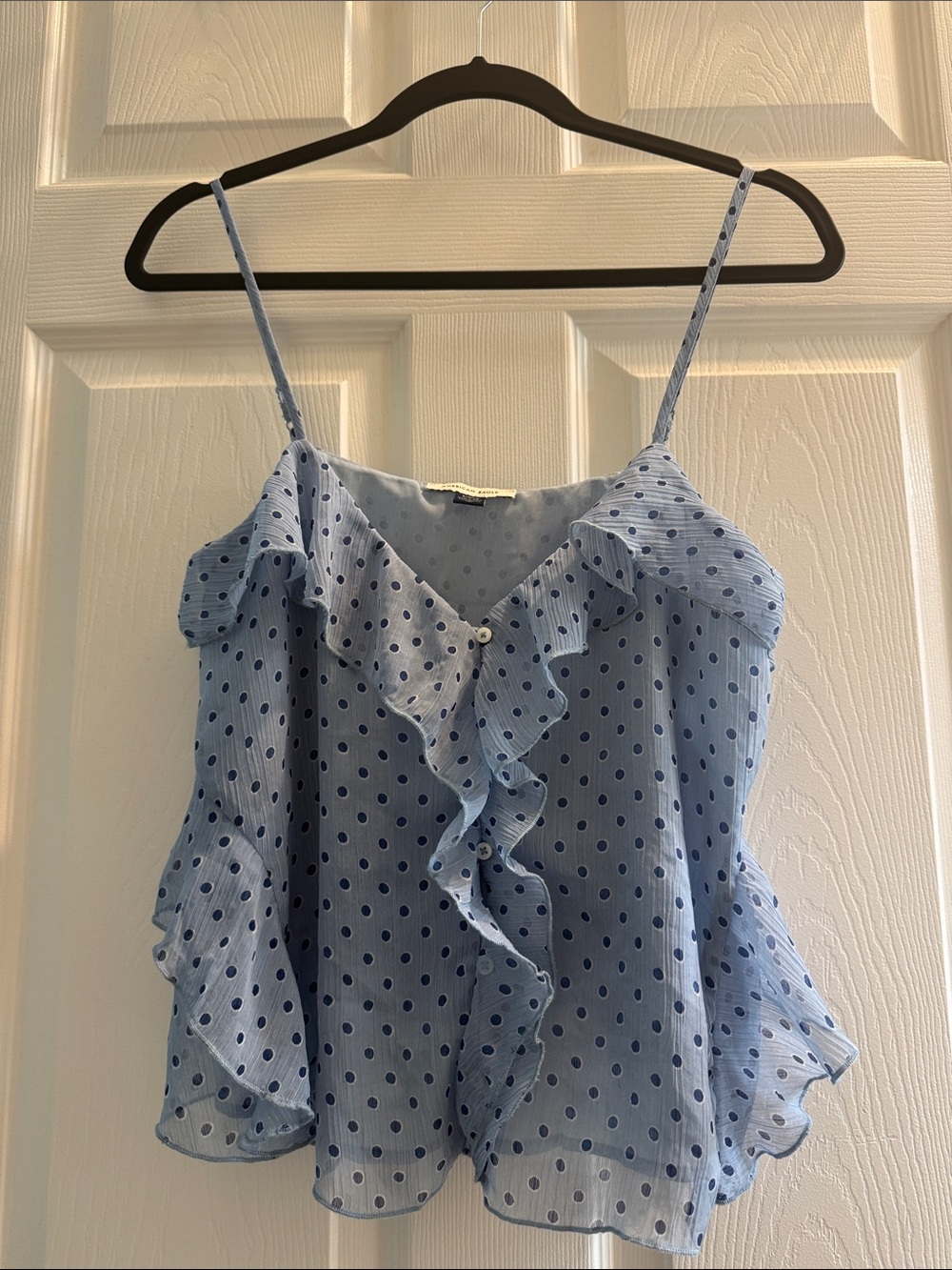 American Eagle Outfitters Light Blue Polka Dot Ruffle Camisole Top
